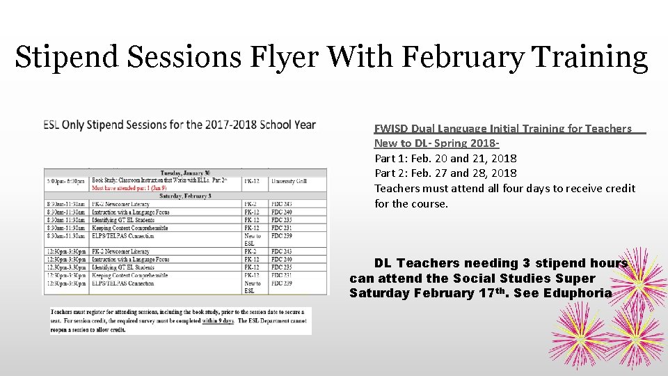 Stipend Sessions Flyer With February Training FWISD Dual Language Initial Training for Teachers New