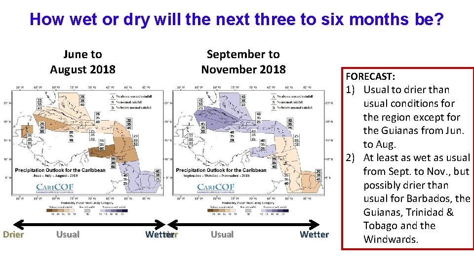 How wet or dry will the next three to six months be? June to