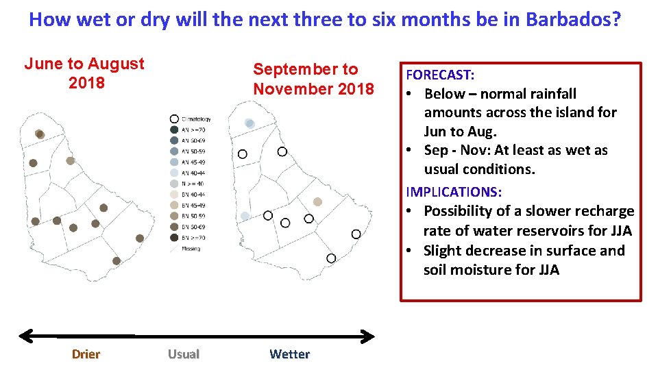 How wet or dry will the next three to six months be in Barbados?