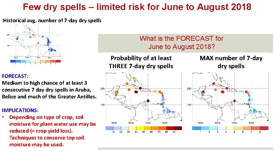 Few dry spells – limited risk for June to August 2018 Historical avg. number