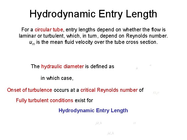Hydrodynamic Entry Length For a circular tube, entry lengths depend on whether the flow Hydrodynamic Entry Length For a circular tube, entry lengths depend on whether the flow