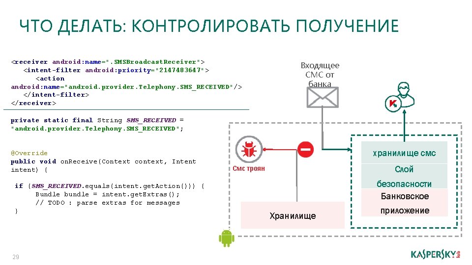 ЧТО ДЕЛАТЬ: КОНТРОЛИРОВАТЬ ПОЛУЧЕНИЕ <receiver android: name=". SMSBroadcast. Receiver"> <intent-filter android: priority="2147483647"> <action android: