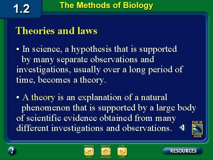 Theories and laws • In science, a hypothesis that is supported by many separate