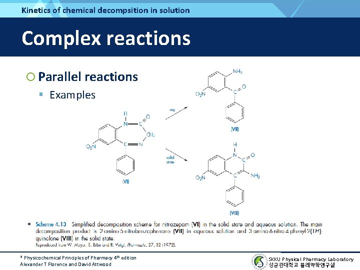 Kinetics of chemical decompsition in solution Complex reactions Parallel reactions Examples * * Physicochemical