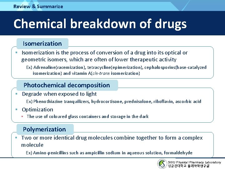 Review & Summarize Chemical breakdown of drugs Isomerization is the process of conversion of