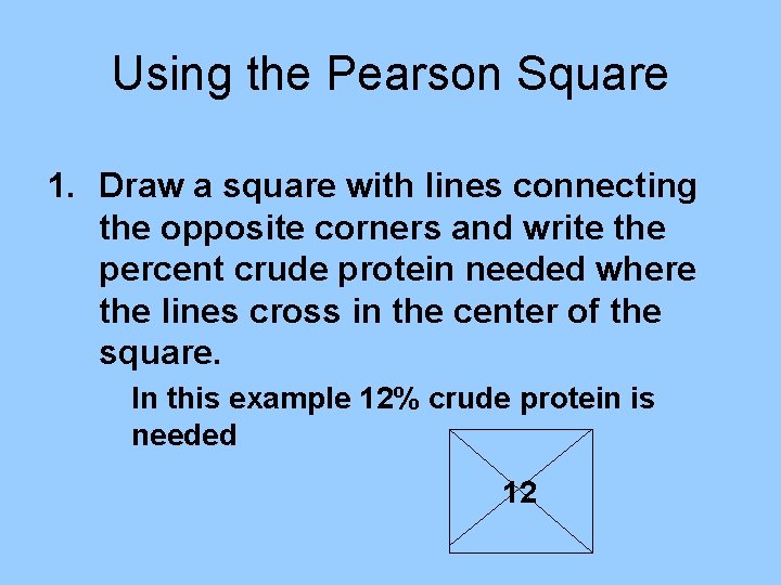 Using the Pearson Square 1. Draw a square with lines connecting the opposite corners