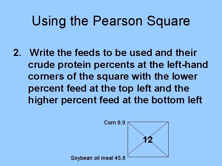 Using the Pearson Square 2. Write the feeds to be used and their crude