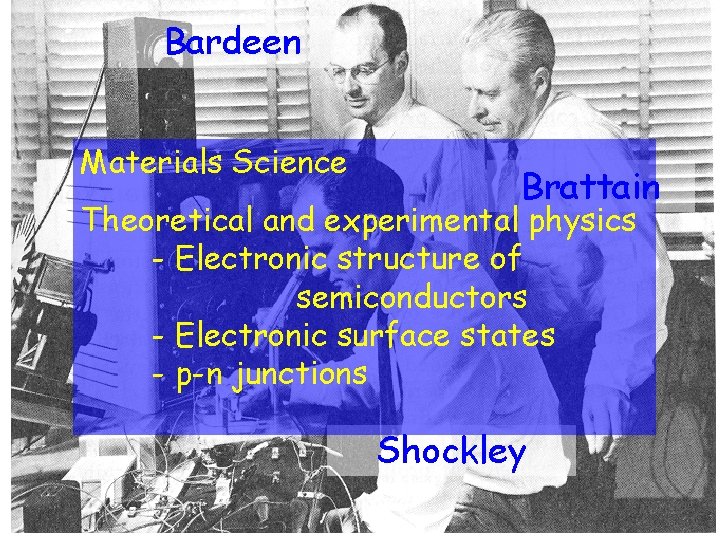Bardeen Materials Science Brattain Theoretical and experimental physics - Electronic structure of semiconductors -
