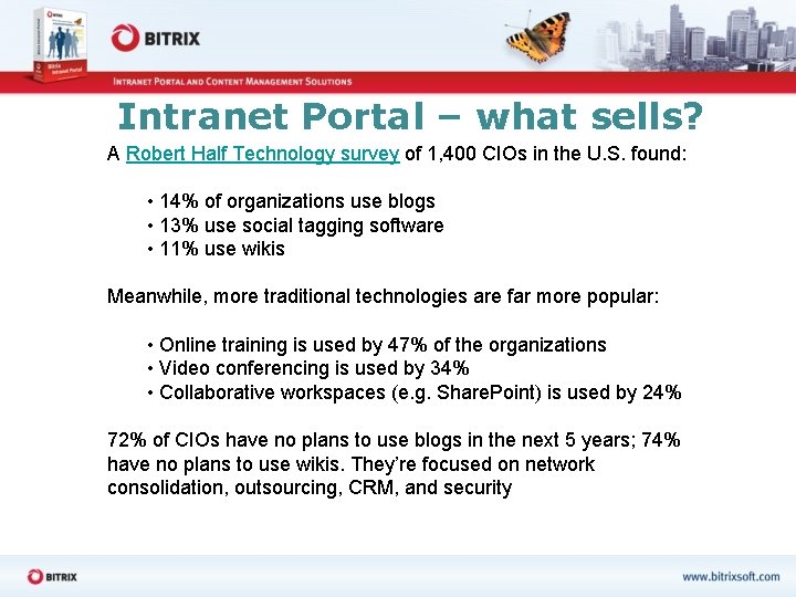 Intranet Portal – what sells? A Robert Half Technology survey of 1, 400 CIOs
