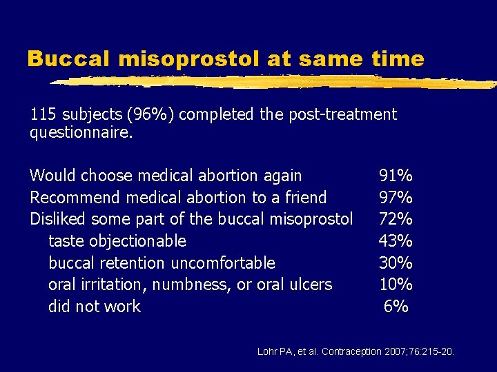 Buccal misoprostol at same time 115 subjects (96%) completed the post-treatment questionnaire. Would choose