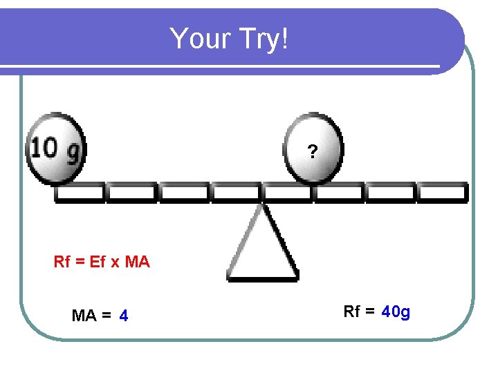 Your Try! ? Rf = Ef x MA MA = 4 Rf = 40