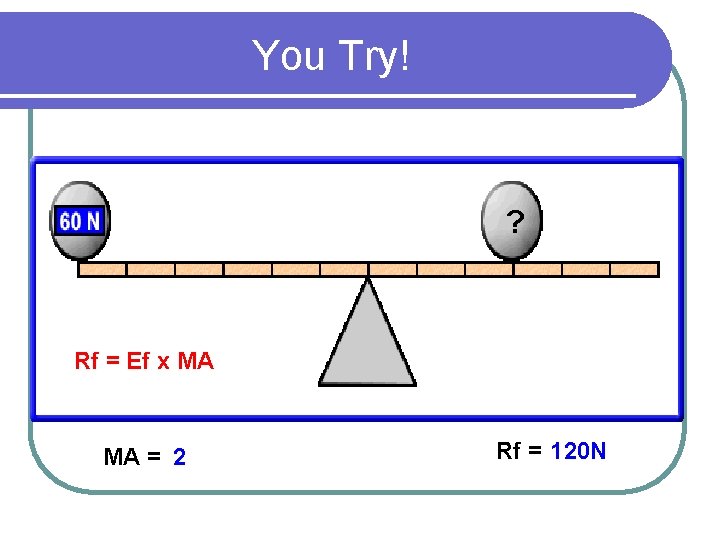 You Try! ? Rf = Ef x MA MA = 2 Rf = 120