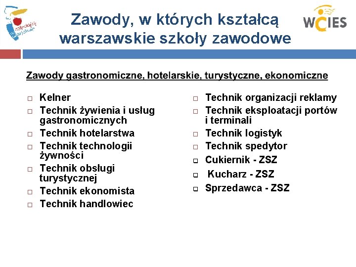 Zawody, w których kształcą warszawskie szkoły zawodowe Kelner Technik żywienia i usług gastronomicznych Technik