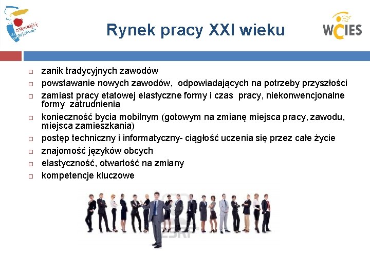 Rynek pracy XXI wieku zanik tradycyjnych zawodów powstawanie nowych zawodów, odpowiadających na potrzeby przyszłości