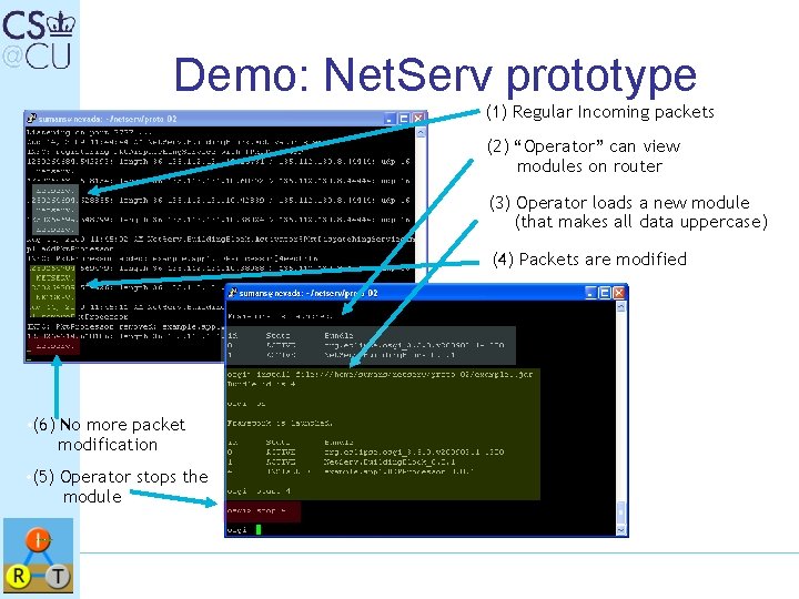 Demo: Net. Serv prototype • (1) Regular Incoming packets • (2) “Operator” can view