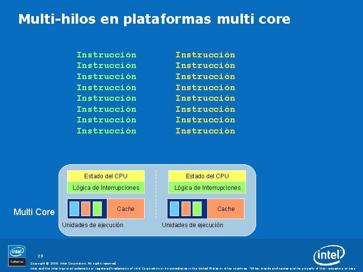 Multi-hilos en plataformas multi core Instrucción Instrucción Instrucción Instrucción Estado del CPU Lógica de