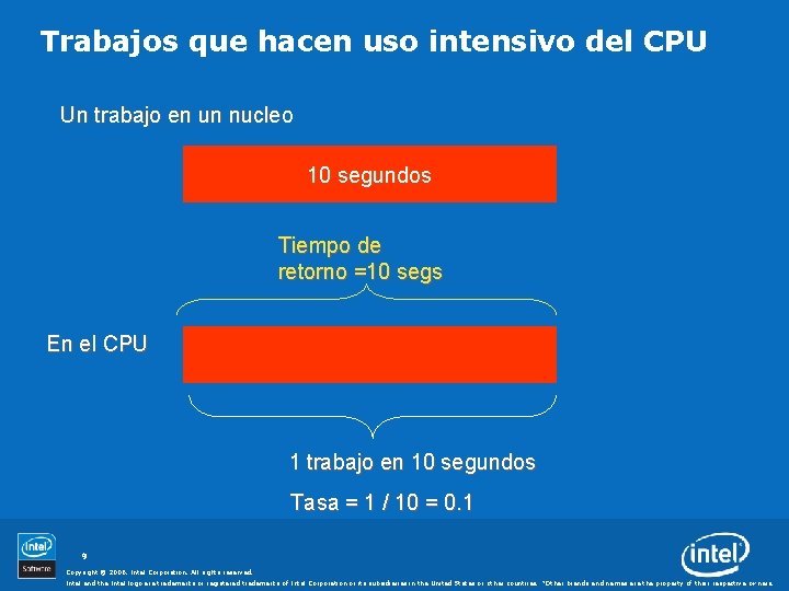 Trabajos que hacen uso intensivo del CPU Un trabajo en un nucleo 10 segundos
