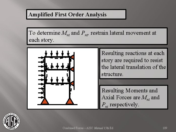 Amplified First Order Analysis To determine Mnt and Pnt, restrain lateral movement at each