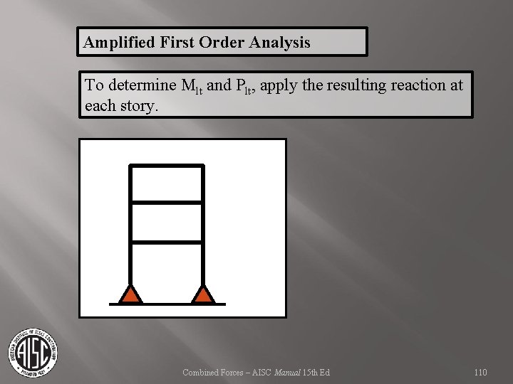 Amplified First Order Analysis To determine Mlt and Plt, apply the resulting reaction at