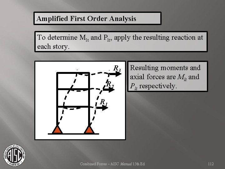 Amplified First Order Analysis To determine Mlt and Plt, apply the resulting reaction at