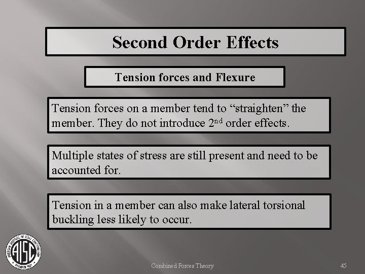 Second Order Effects Tension forces and Flexure Tension forces on a member tend to