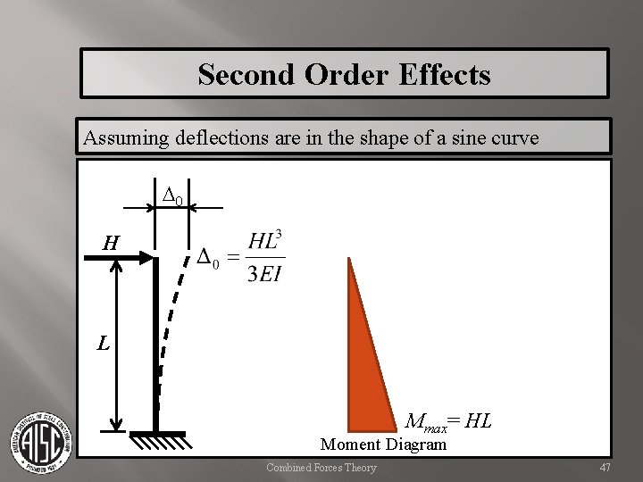 Second Order Effects Assuming deflections are in the shape of a sine curve D