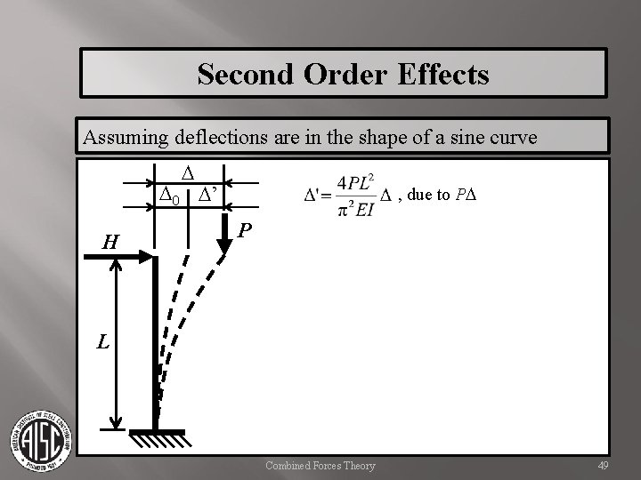 Second Order Effects Assuming deflections are in the shape of a sine curve D
