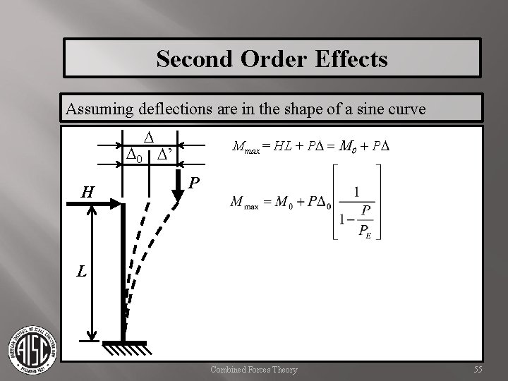 Second Order Effects Assuming deflections are in the shape of a sine curve D