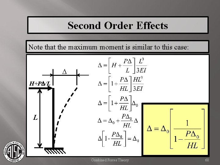 Second Order Effects Note that the maximum moment is similar to this case: D