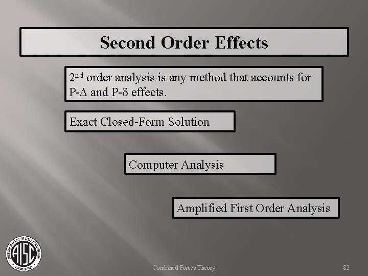 Second Order Effects 2 nd order analysis is any method that accounts for P-D