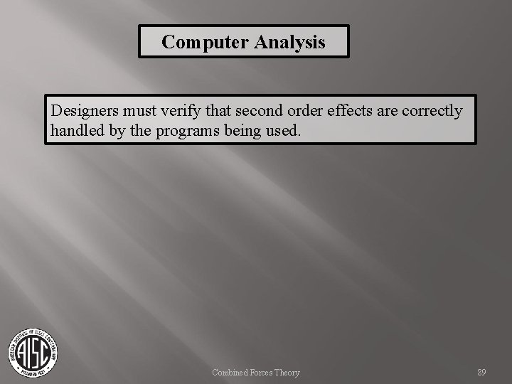Computer Analysis Designers must verify that second order effects are correctly handled by the