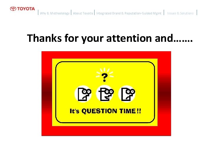 Why & Methodology About Toyota Integrated Brand & Reputation-Guided Mgmt Issues & Solutions Thanks