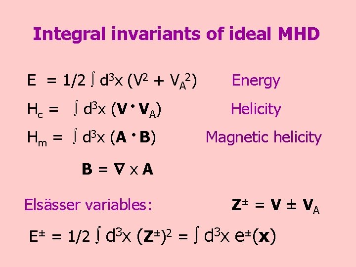 Integral invariants of ideal MHD E = 1/2 d 3 x (V 2 +