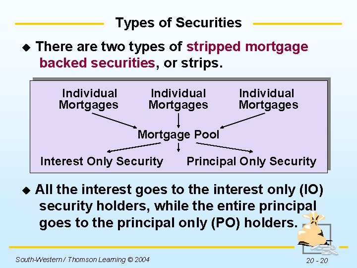 Types of Securities u There are two types of stripped mortgage backed securities, or