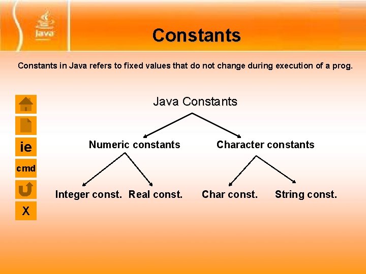 Constants in Java refers to fixed values that do not change during execution of