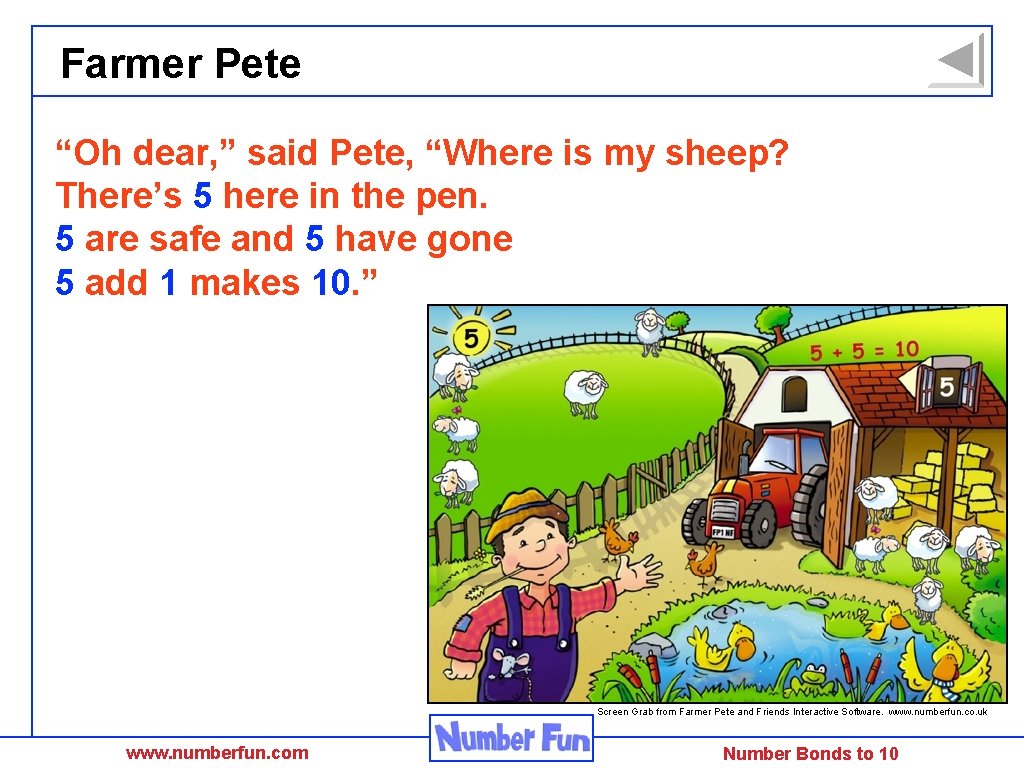 Farmer Pete “Oh dear, ” said Pete, “Where is my sheep? There’s 5 here