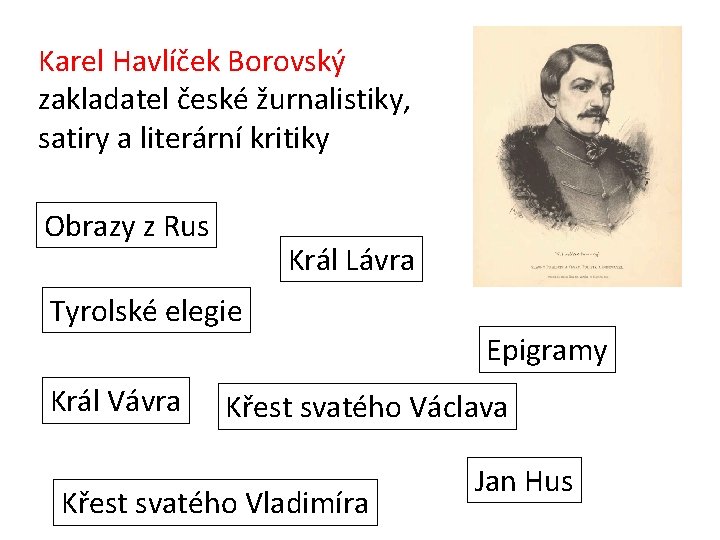 Karel Havlíček Borovský zakladatel české žurnalistiky, satiry a literární kritiky Obrazy z Rus Král