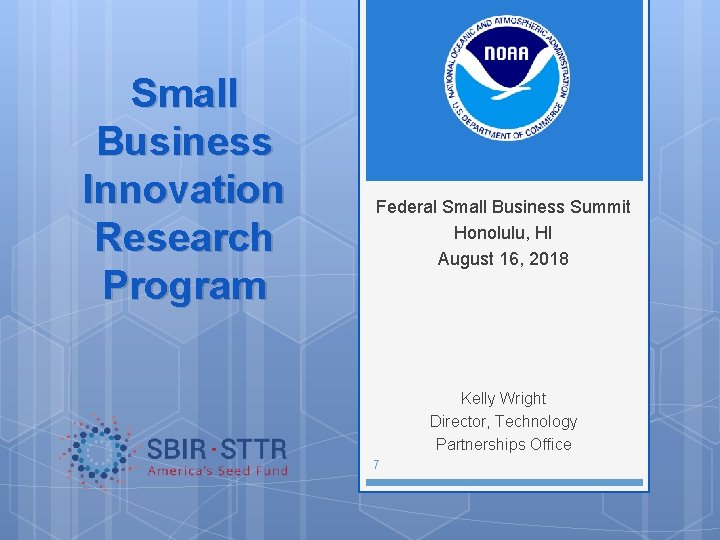 Small Business Innovation Research Program Federal Small Business Summit Honolulu, HI August 16, 2018