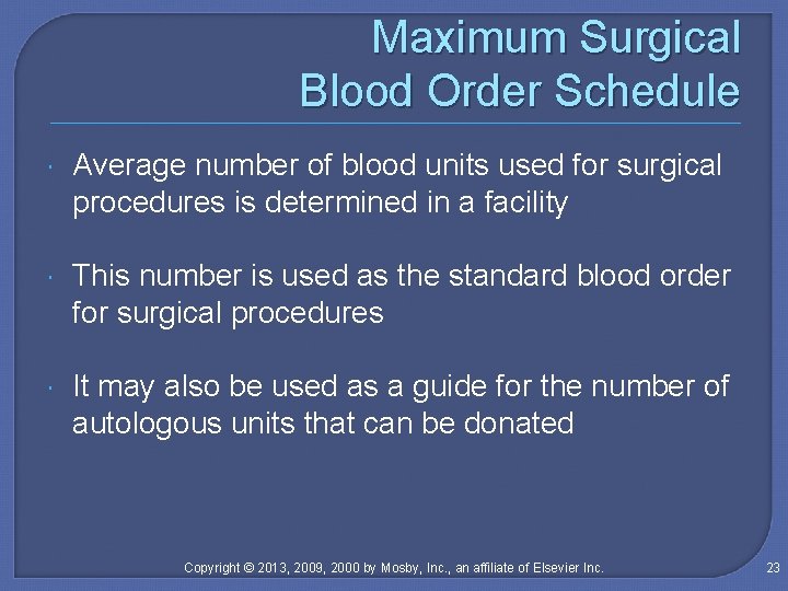 Maximum Surgical Blood Order Schedule Average number of blood units used for surgical procedures