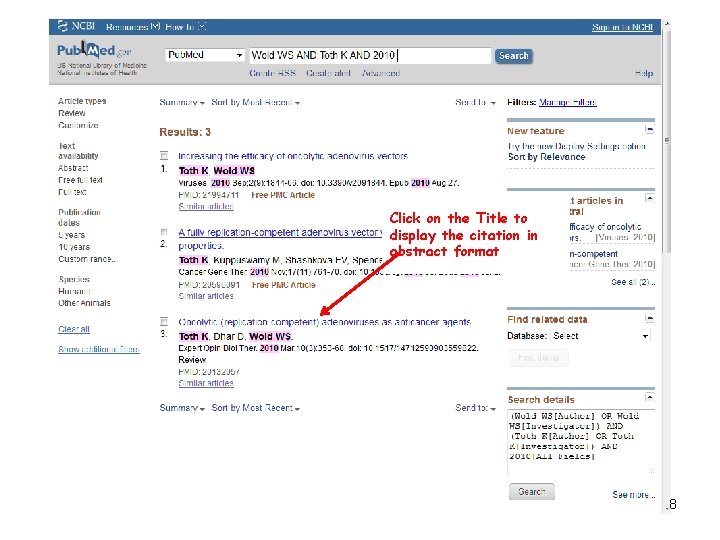 Click on the Title to display the citation in abstract format 8 
