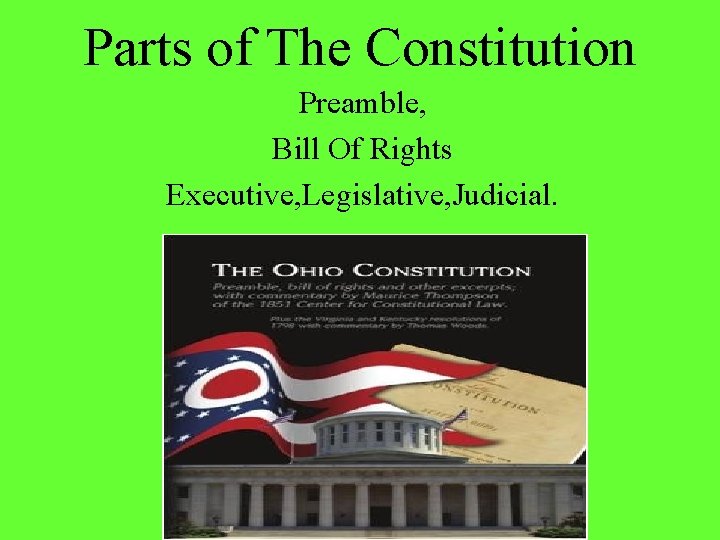 Parts of The Constitution Preamble, Bill Of Rights Executive, Legislative, Judicial. 