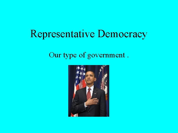 Representative Democracy Our type of government. 