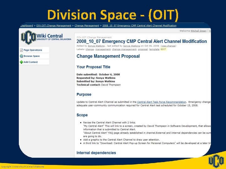 Division Space - (OIT) Copyright: University of Central Oklahoma 