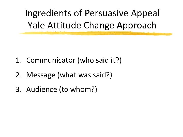 Ingredients of Persuasive Appeal Yale Attitude Change Approach 1. Communicator (who said it? )