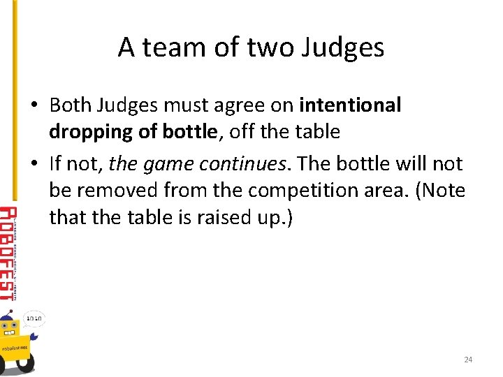 A team of two Judges • Both Judges must agree on intentional dropping of