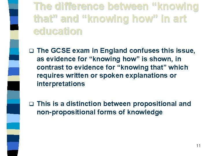 The difference between “knowing that” and “knowing how” in art education q The GCSE