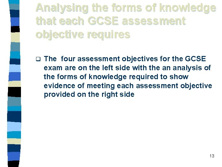 Analysing the forms of knowledge that each GCSE assessment objective requires q The four