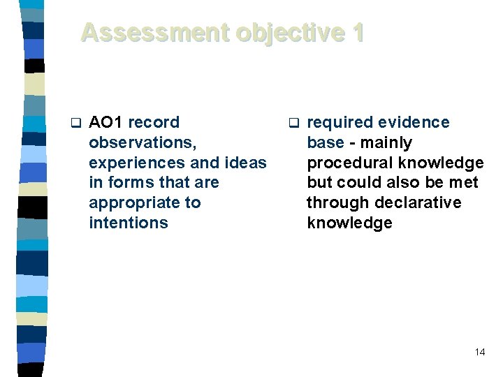 Assessment objective 1 q AO 1 record q required evidence observations, base - mainly