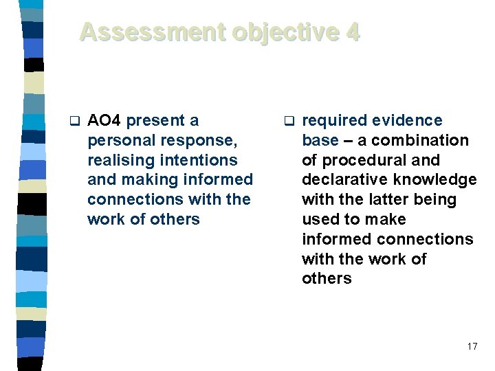 Assessment objective 4 q AO 4 present a personal response, realising intentions and making