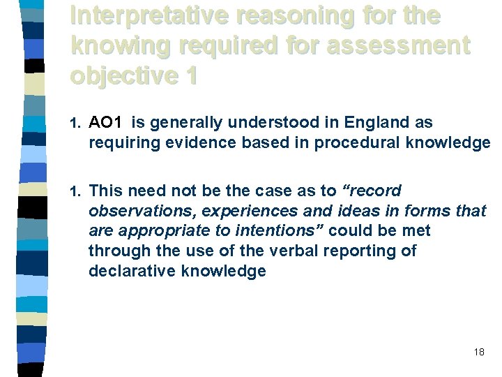 Interpretative reasoning for the knowing required for assessment objective 1 1. AO 1 is